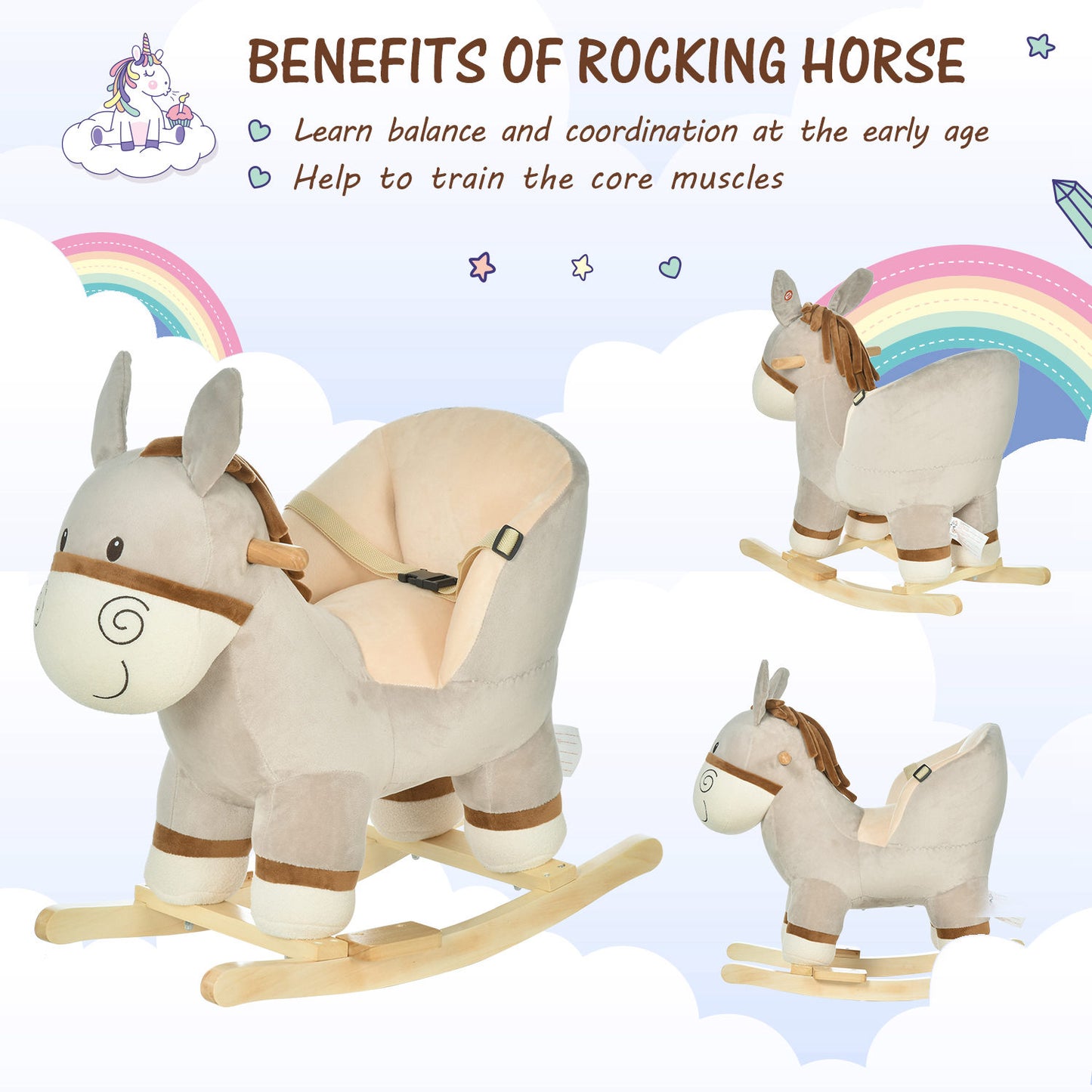 Delightful Plush Donkey Ride-On Rocker with Sounds & Safety Features for Kids