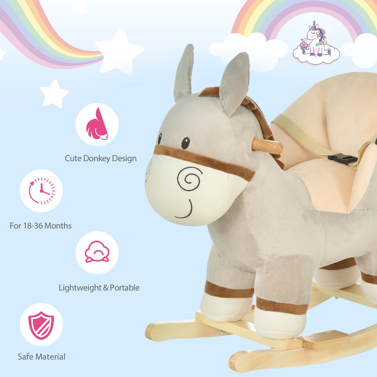 Delightful Plush Donkey Ride-On Rocker with Sounds & Safety Features for Kids