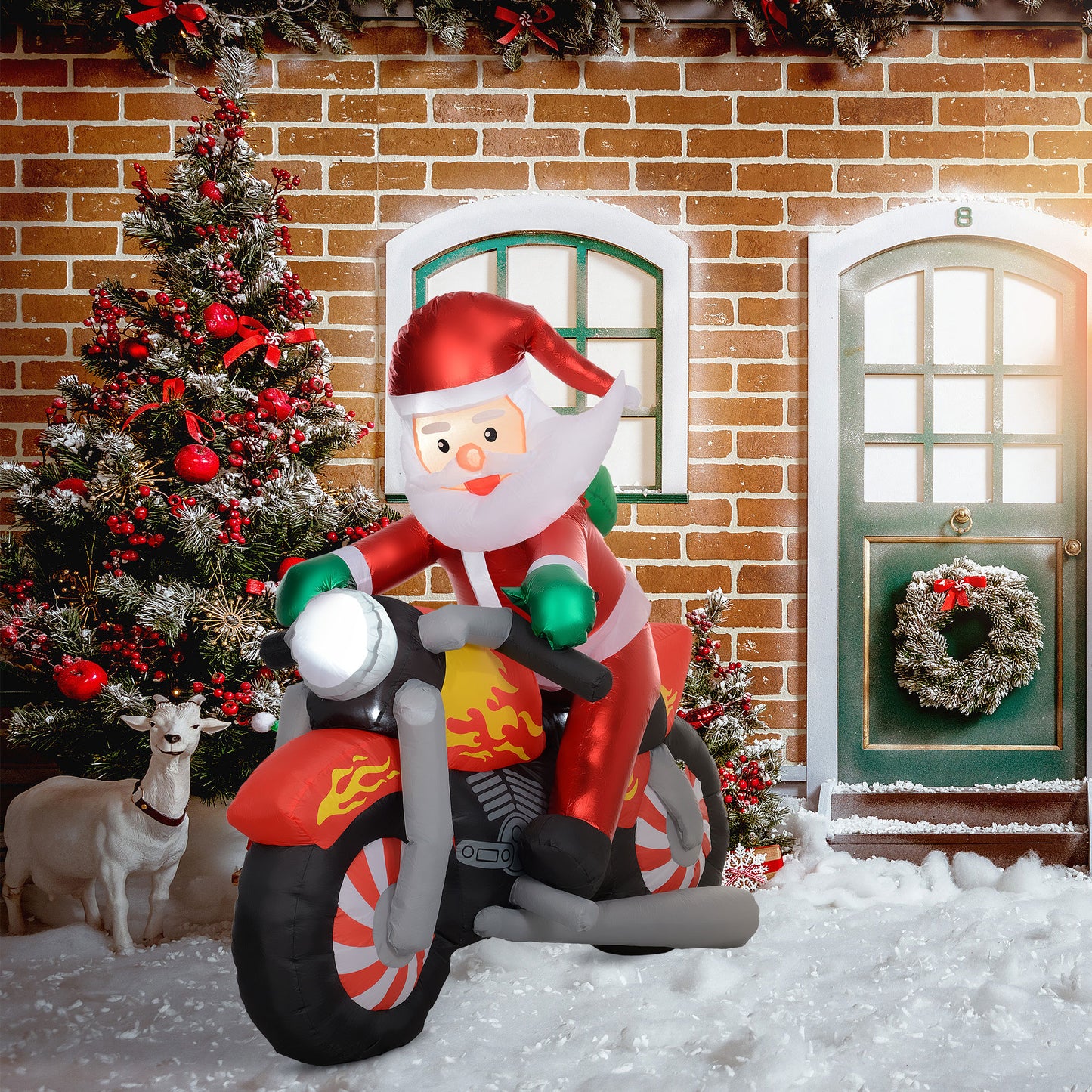 Outsunny 5.6FT Christmas Blow Up Santa Claus Riding Motorcycle w/ LED Lights