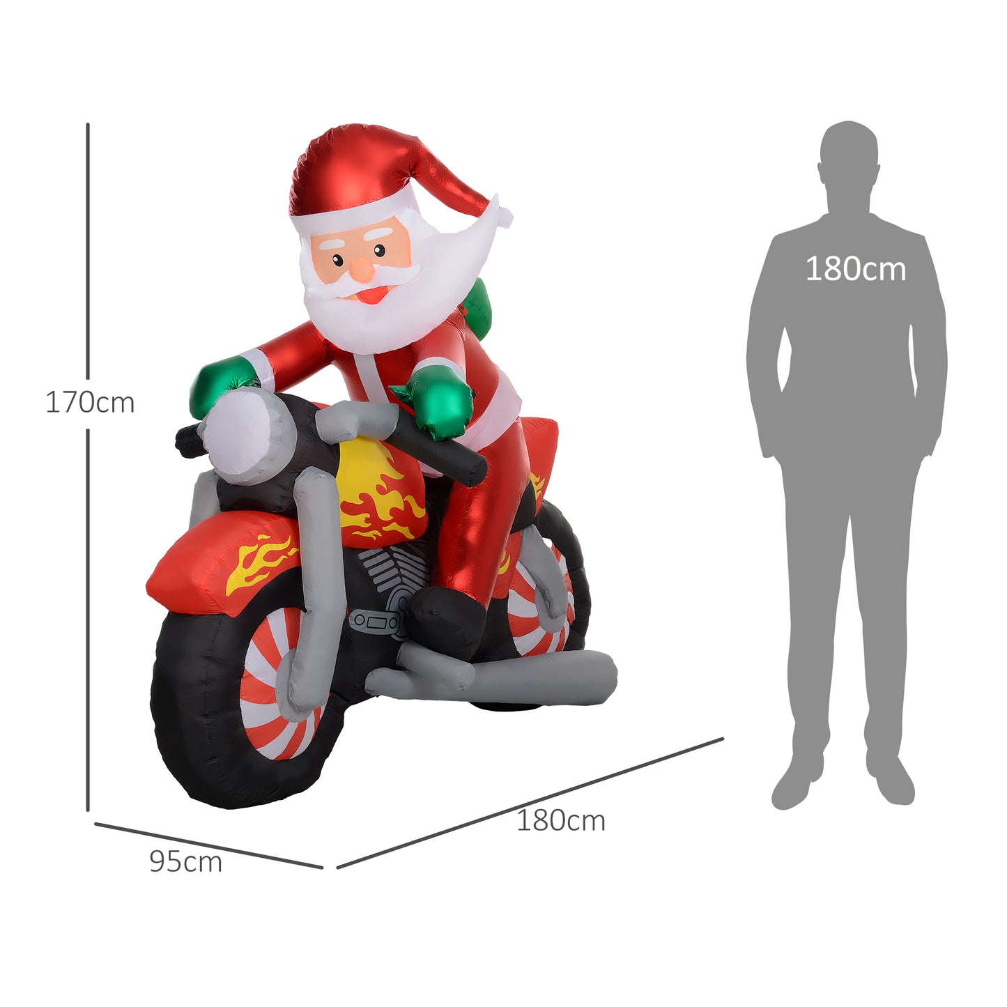 Outsunny 5.6FT Christmas Blow Up Santa Claus Riding Motorcycle w/ LED Lights