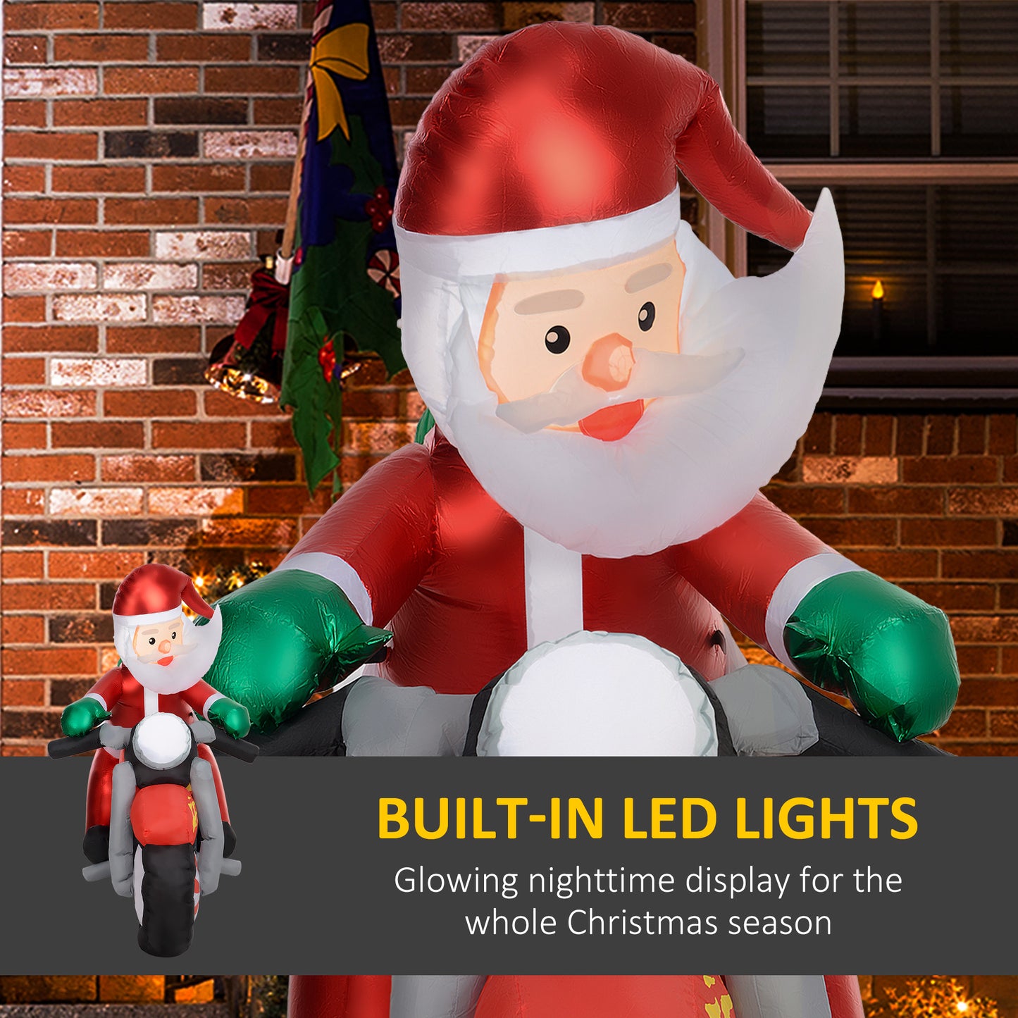 Outsunny 5.6FT Christmas Blow Up Santa Claus Riding Motorcycle w/ LED Lights
