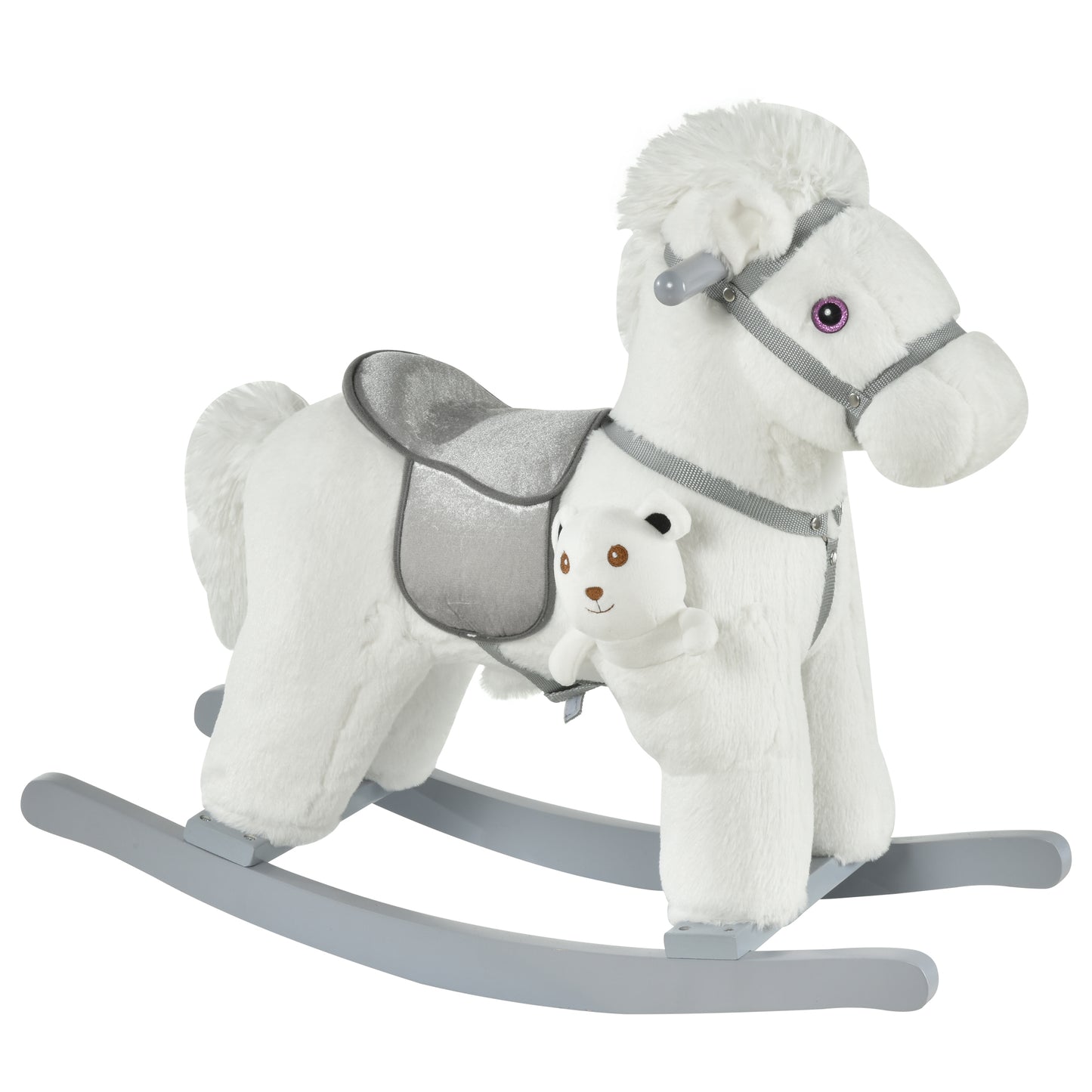 Delightful Plush Rocking Horse for Toddlers with Sound & Cuddly Bear Pocket