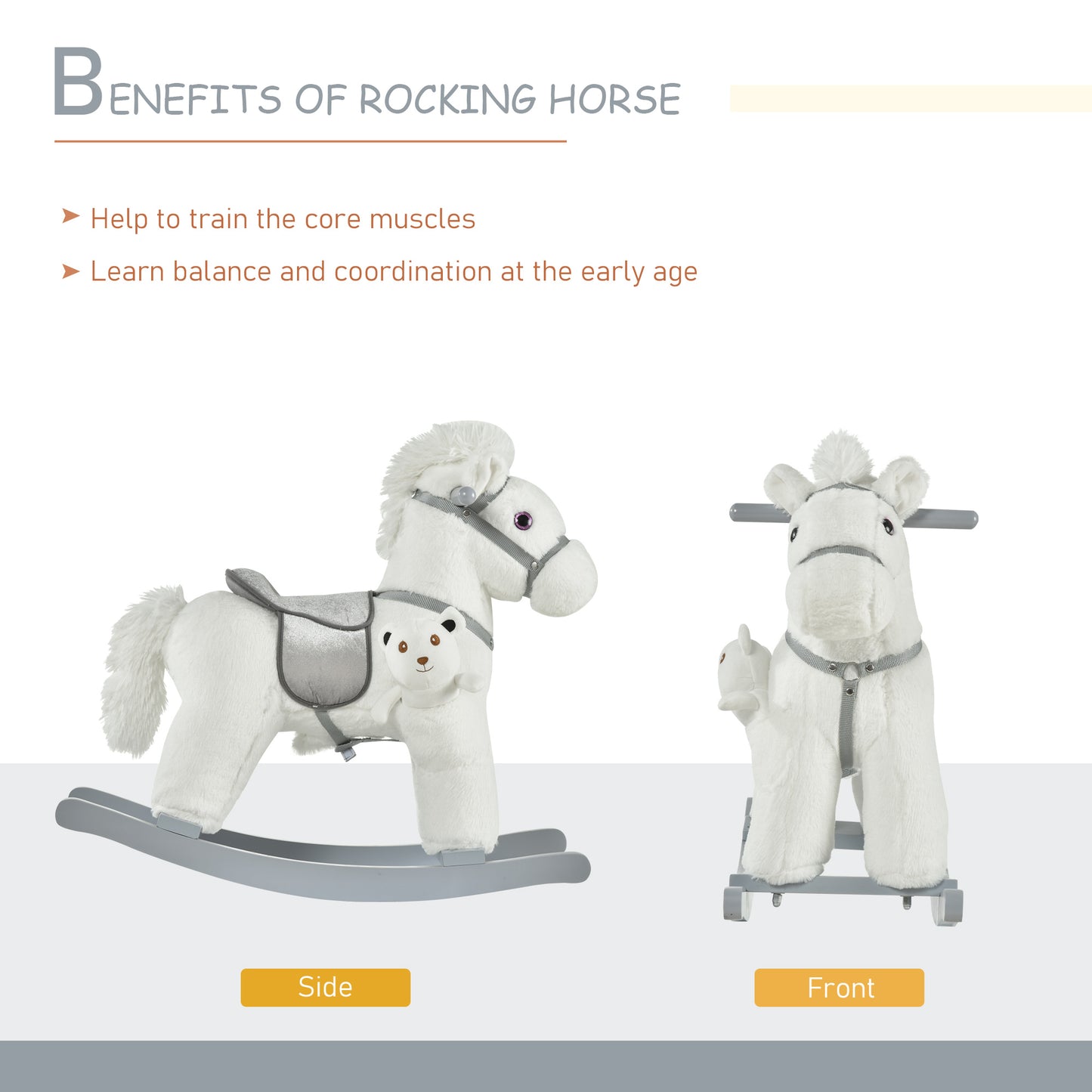 Delightful Plush Rocking Horse for Toddlers with Sound & Cuddly Bear Pocket