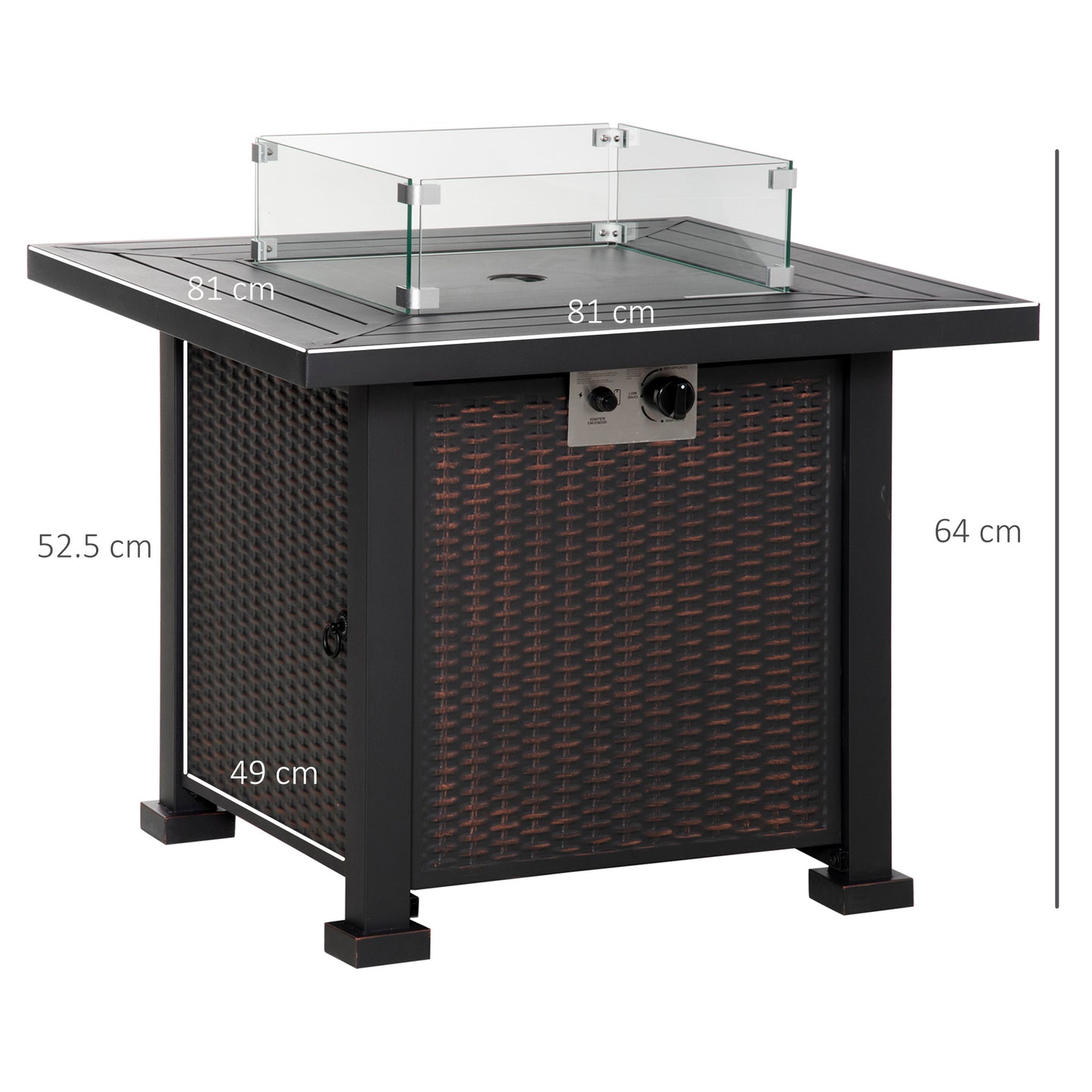Outdoor Propane Gas Fire Pit Table Wind Screen & Glass Beads, Black Outsunny