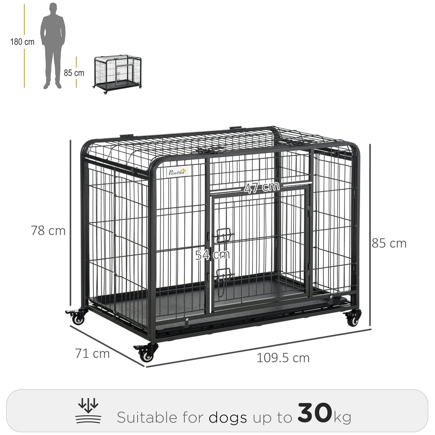 Portable 78x109cm Metal Dog Cage with Locking Wheels - Secure & Spacious Kennel