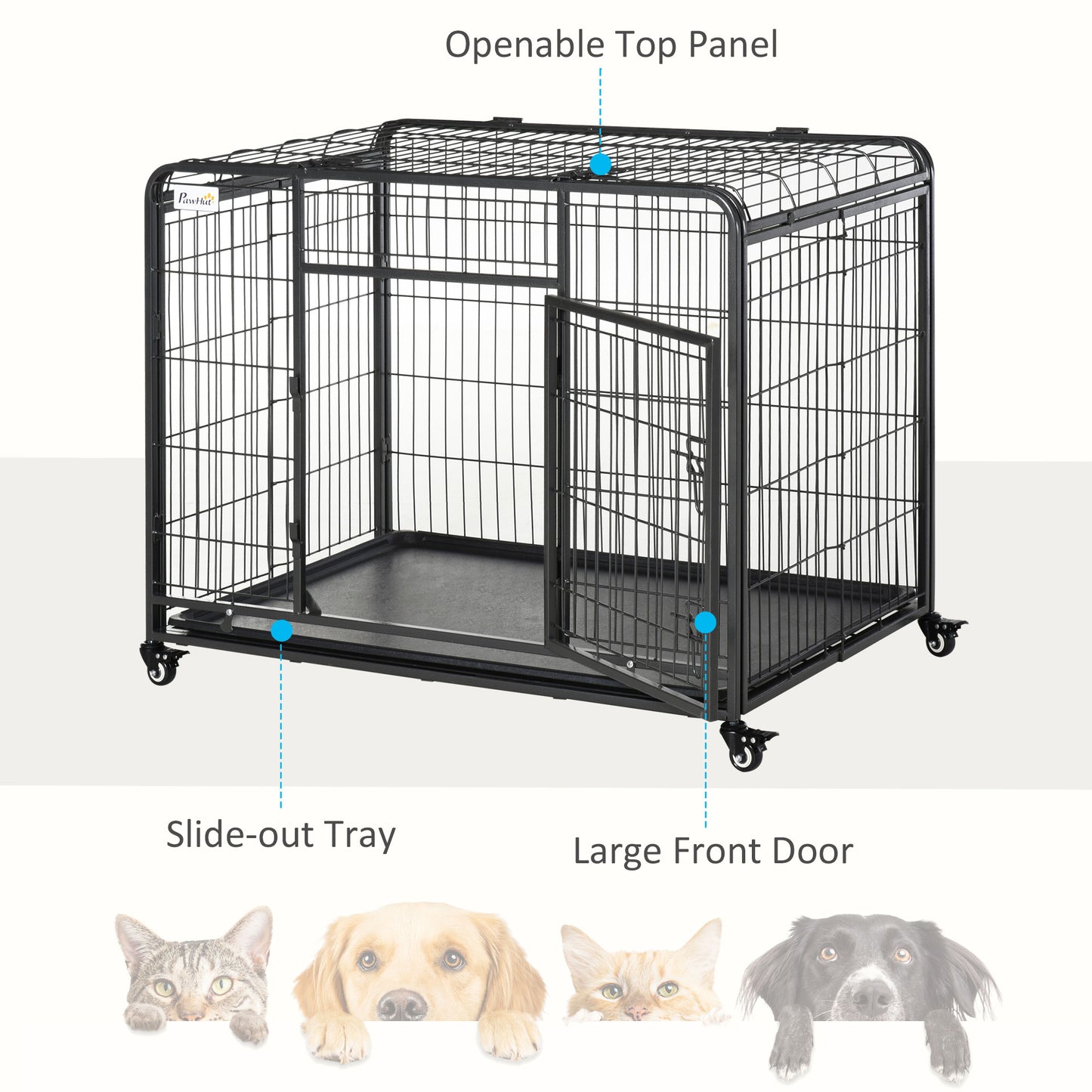 Portable 78x109cm Metal Dog Cage with Locking Wheels - Secure & Spacious Kennel