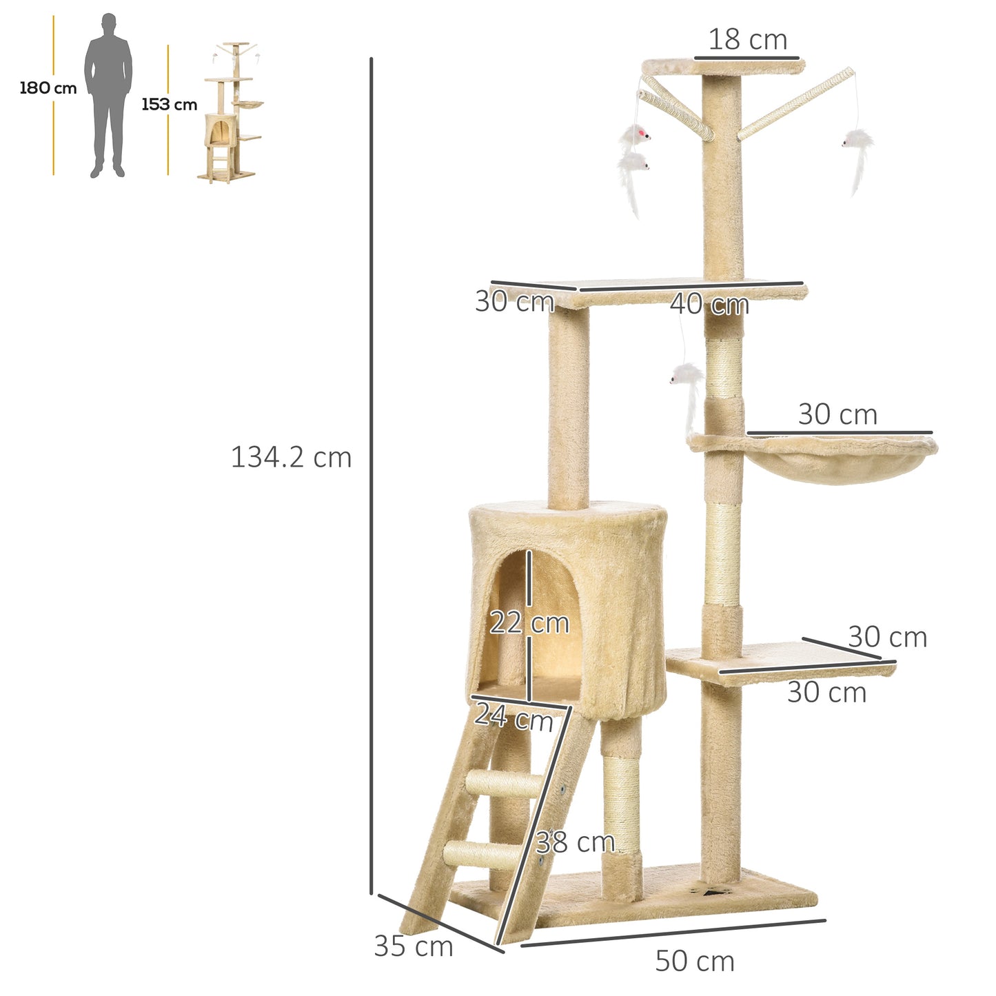 Ultimate Cat Activity Tower - 131cm Scratching Post & Condo with Fun Toys