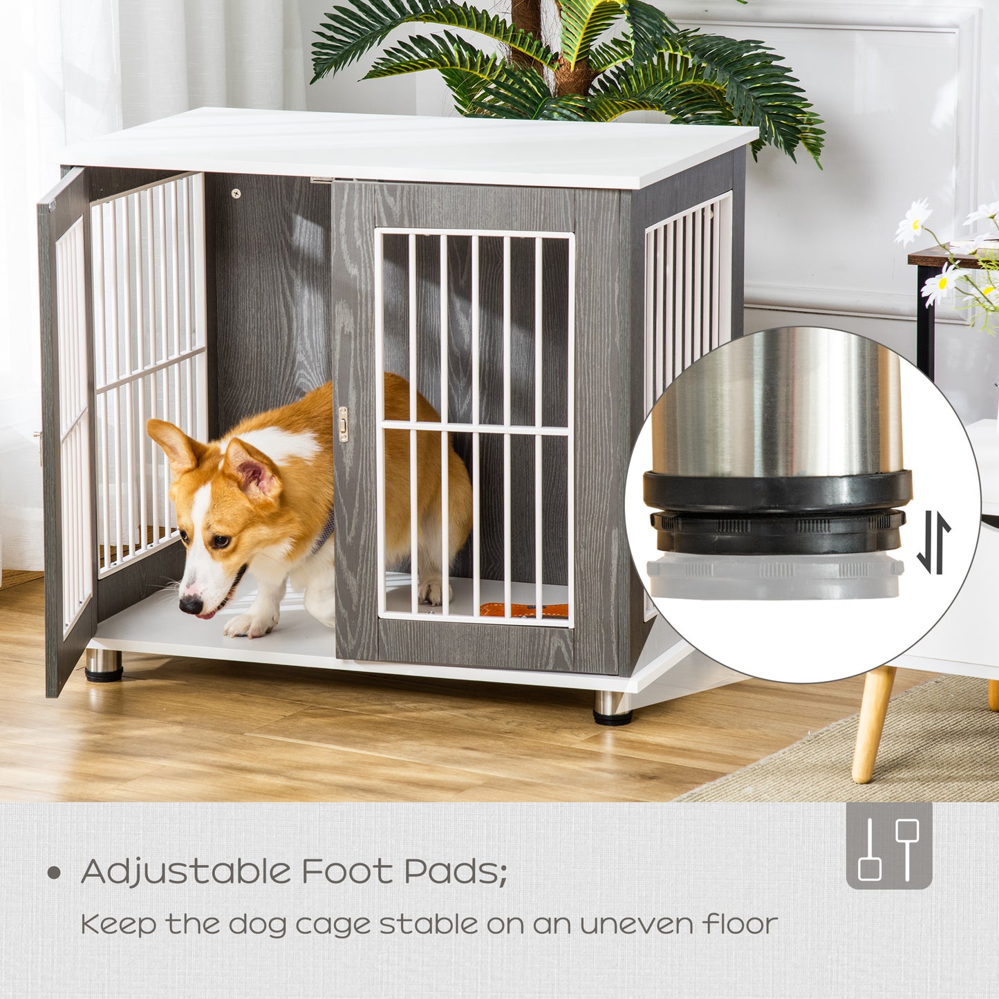 Stylish Grey & White Dog Crate with Locking Door - Dual Functionality Table!
