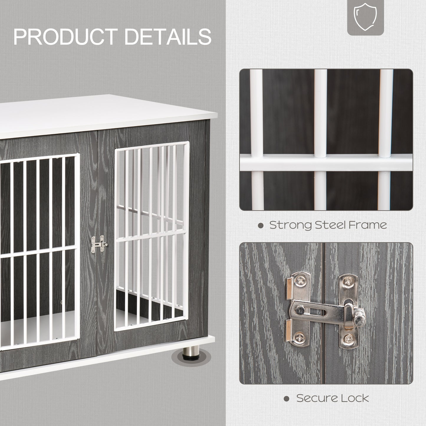 Stylish Grey & White Dog Crate with Locking Door - Dual Functionality Table!