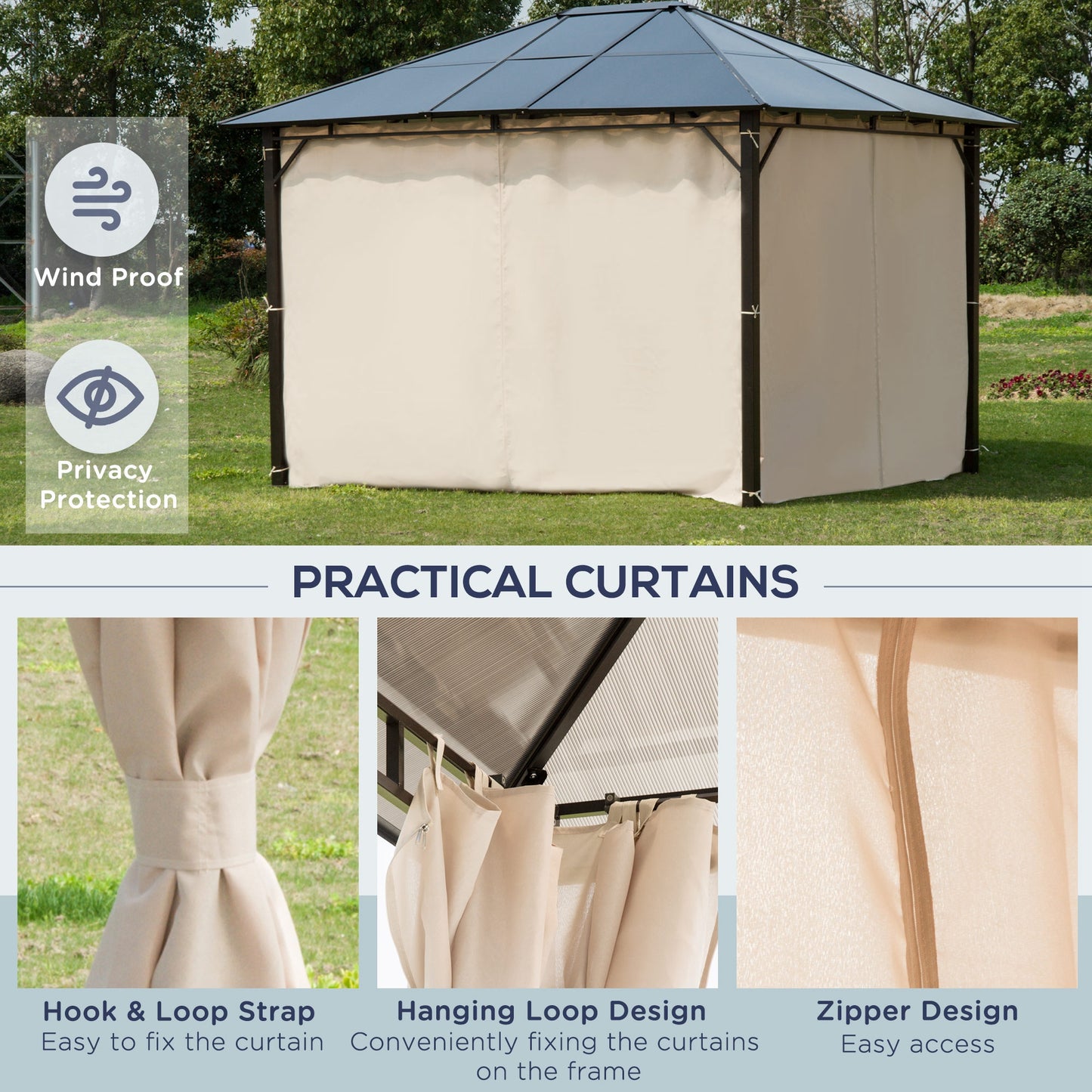 Elegant 3.6x3m Hardtop Gazebo with UV-Resistant Polycarbonate Roof - Brown