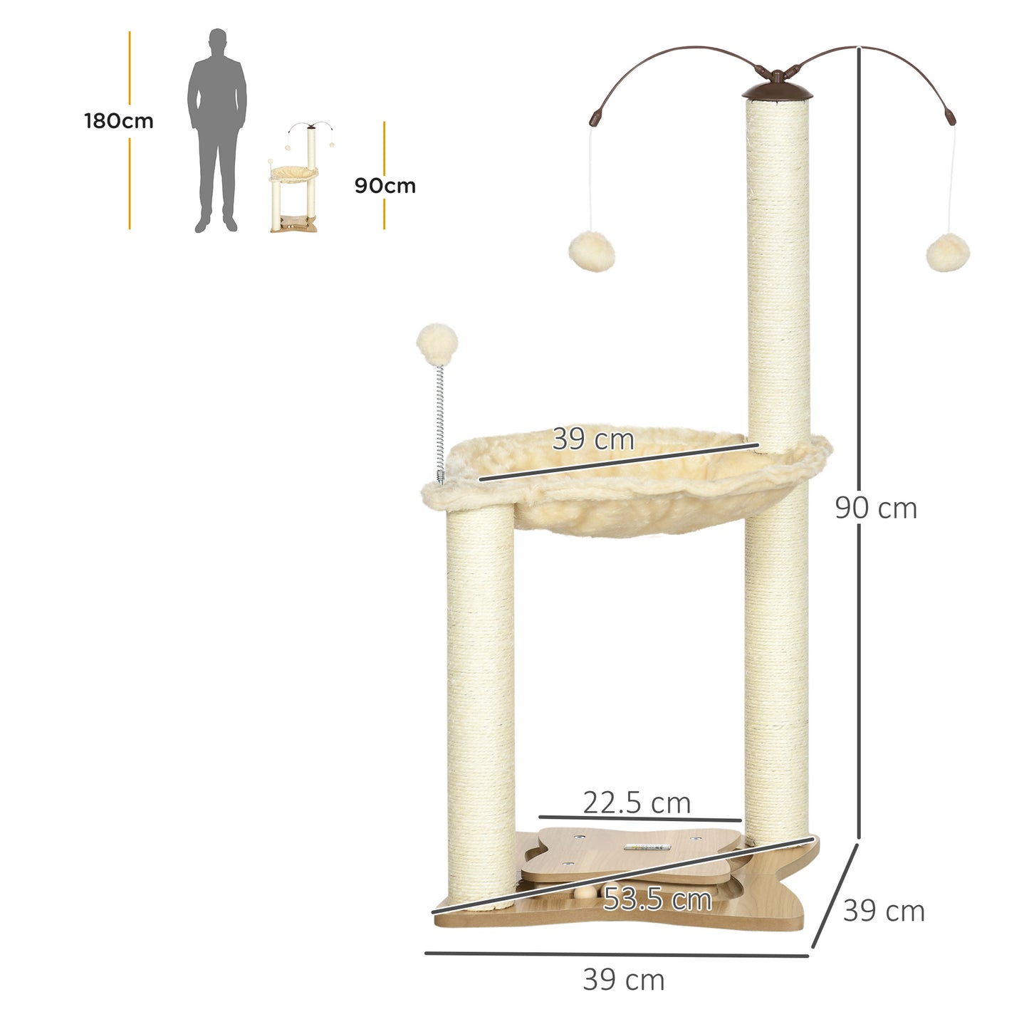 Ultimate Cat Tree with Scratching Posts, Hammock & Toys - Beige PawHut