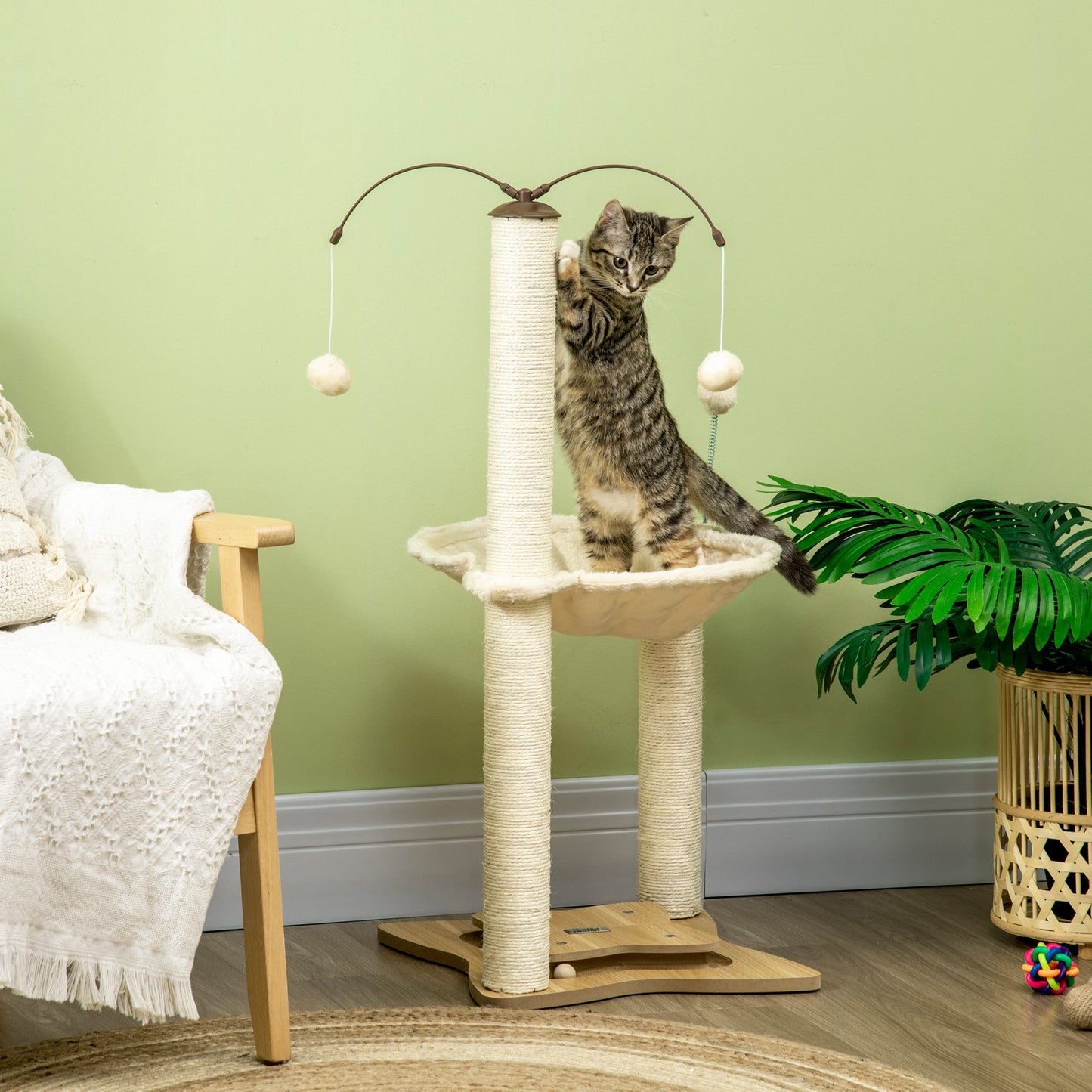 Ultimate Cat Tree with Scratching Posts, Hammock & Toys - Beige PawHut