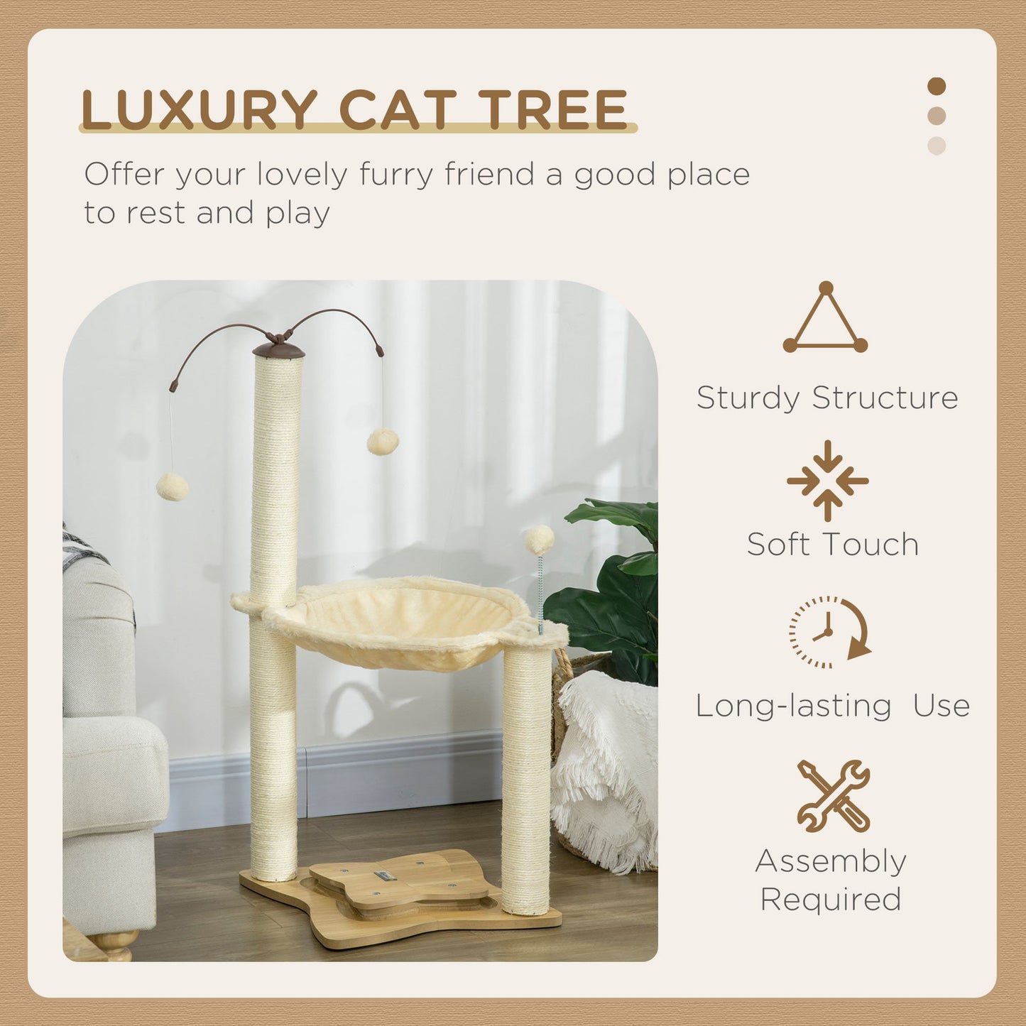 Ultimate Cat Tree with Scratching Posts, Hammock & Toys - Beige PawHut
