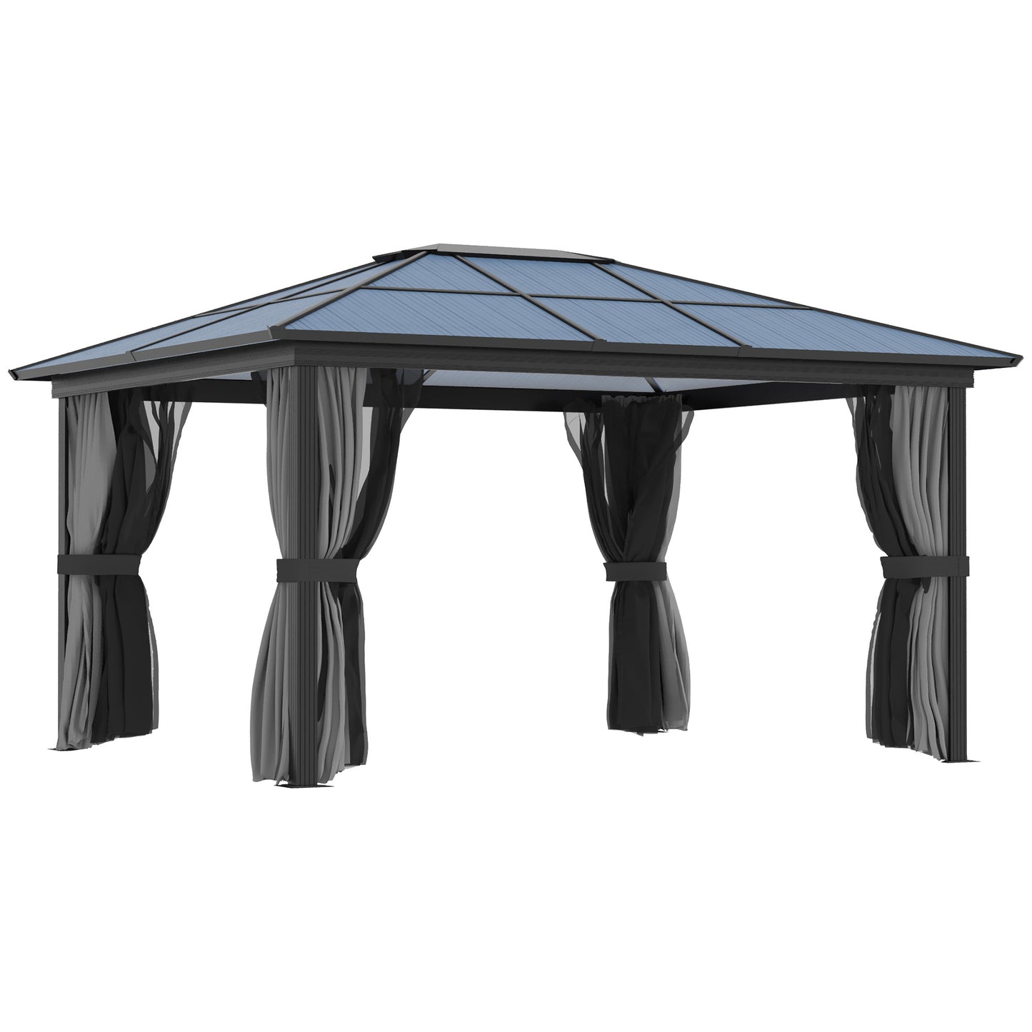 Outsunny 4x3.6m Hardtop Gazebo Canopy with Curtains & Bug Mesh - Ultimate Outdoor Retreat
