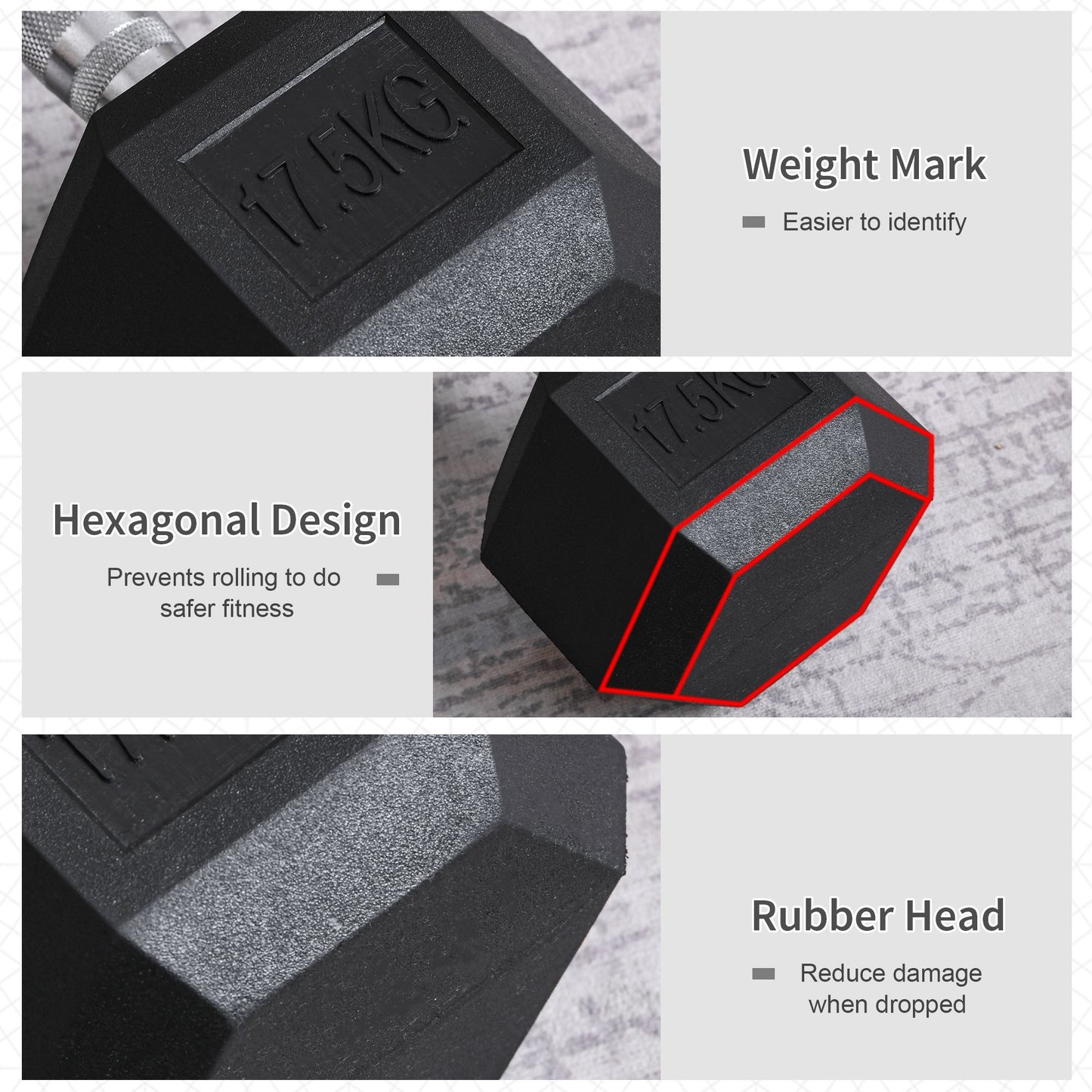 17.5KG Hex Rubber Dumbbell - Portable Strength for Home & Outdoor Workouts
