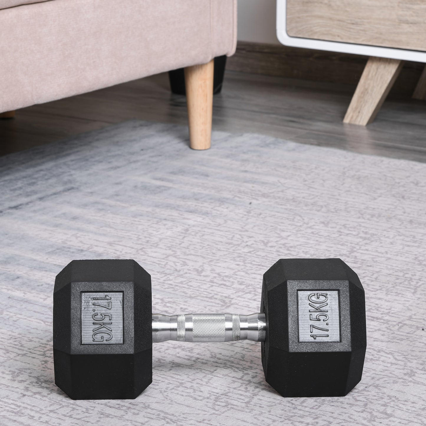17.5KG Hex Rubber Dumbbell - Portable Strength for Home & Outdoor Workouts