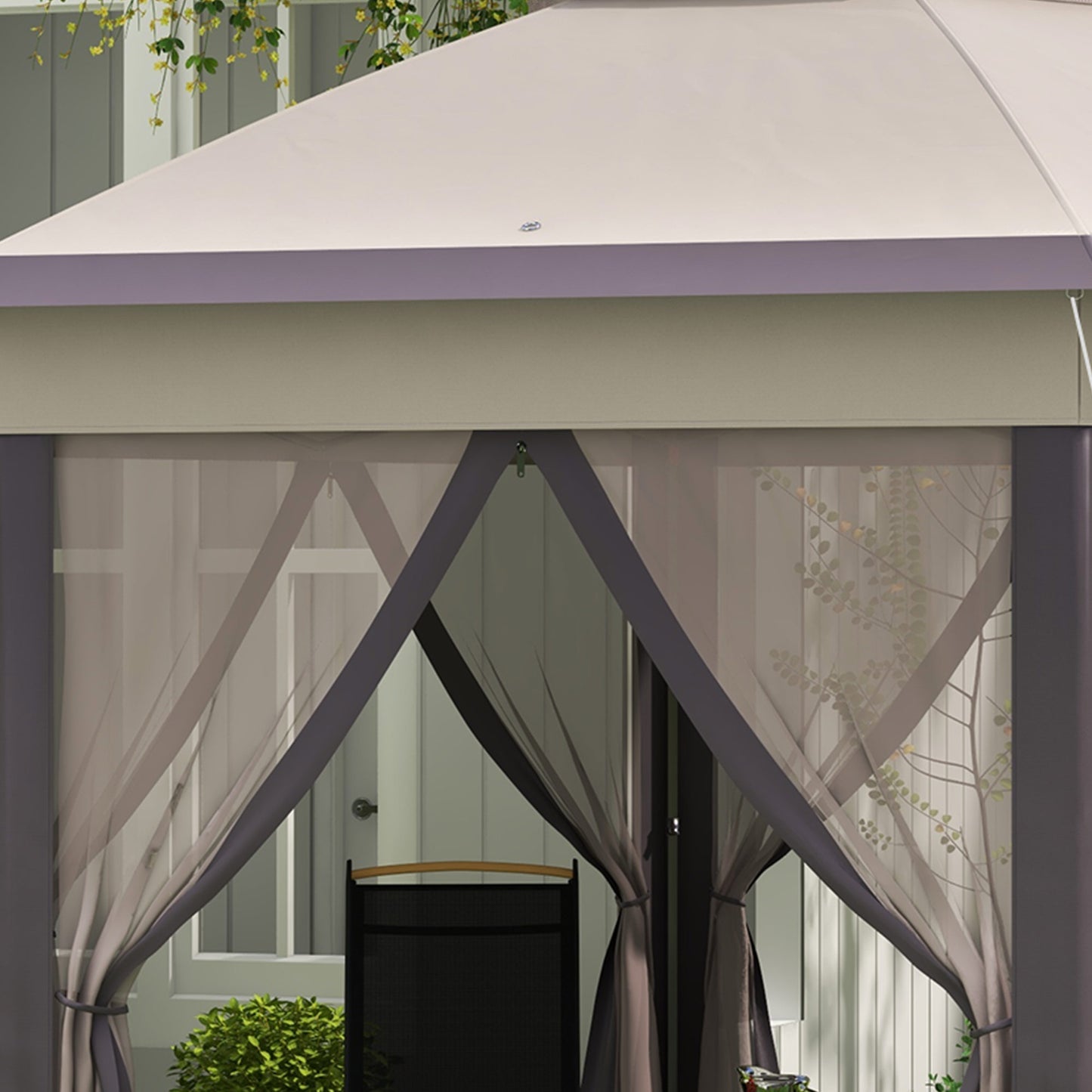 Elegant 4x4m Metal Frame Gazebo with 2-Tier Roof & Mesh Curtains - Brown