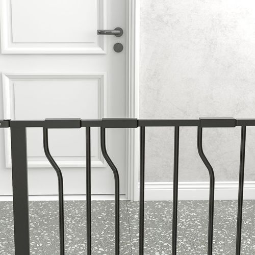 Adjustable Pet Safety Gate with Door - Fits 75-145cm Openings, Black Finish