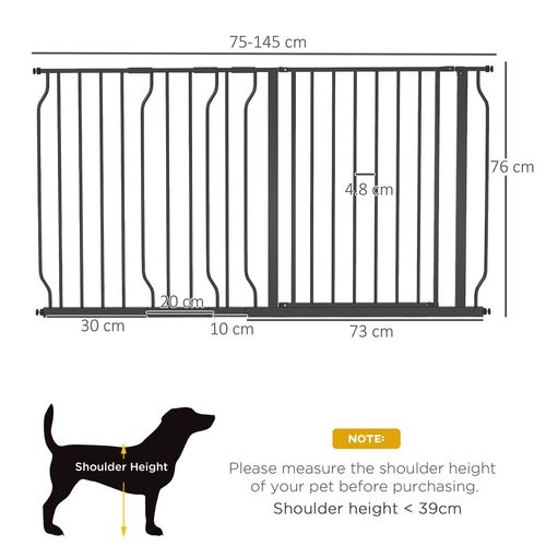 Adjustable Pet Safety Gate with Door - Fits 75-145cm Openings, Black Finish