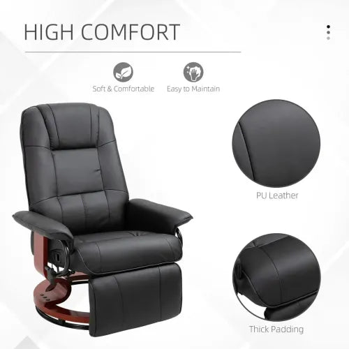 Luxurious Ergonomic Recliner with Footrest - Black PU Leather Sofa Chair