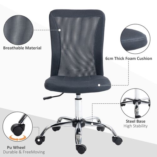 Vinsetto Armless Mesh Office Chair - Height Adjustable, Dark Grey Comfort