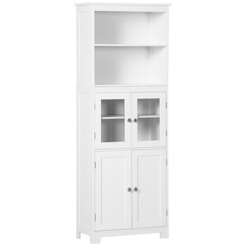 Elegant HOMCOM White Kitchen Pantry Cabinet with Adjustable Shelves & Glass Doors