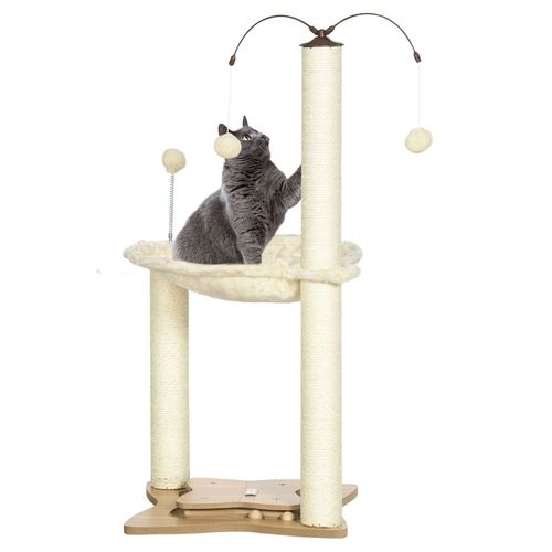 Ultimate Cat Tree with Scratching Posts, Hammock & Toys - Beige PawHut