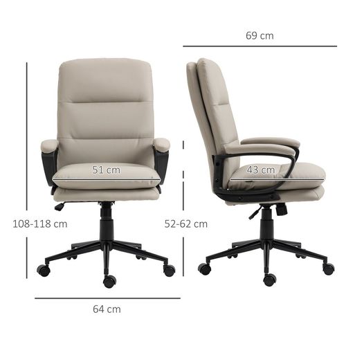 Vinsetto Grey PU Leather Ergonomic Office Chair with Adjustable Height & Armrests