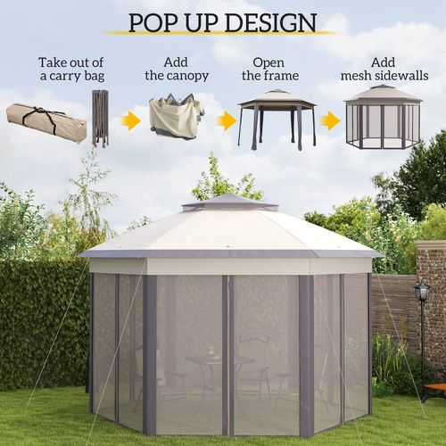 Elegant 4x4m Metal Frame Gazebo with 2-Tier Roof & Mesh Curtains - Brown
