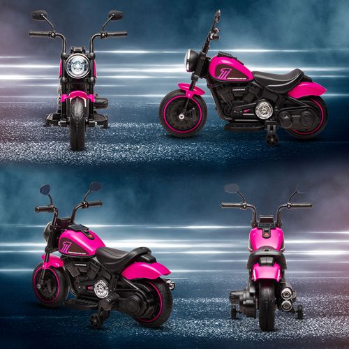 Pink 6V Electric Motorbike for Toddlers with Training Wheels & Headlight