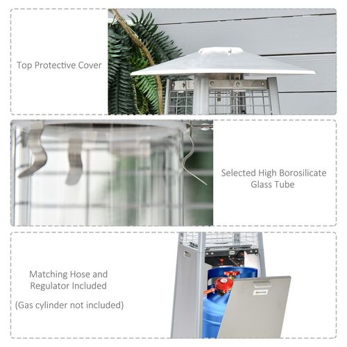 Outsunny 11.2KW Patio Gas Heater Pyramid Heater w/ Regulator Hose Cover, Silver