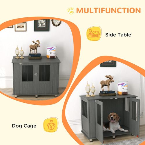 PawHut Dual-Function Dog Crate & Stylish Side Table - Secure & Chic Design
