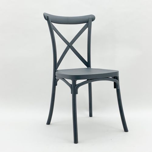 Stackable Grey Plastic French Cross-Back Chair - Modern & Versatile Comfort