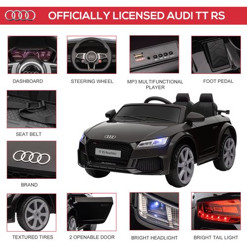 Licensed Audi TT 12V Ride-On Car with Remote, MP3 & Headlight - Black