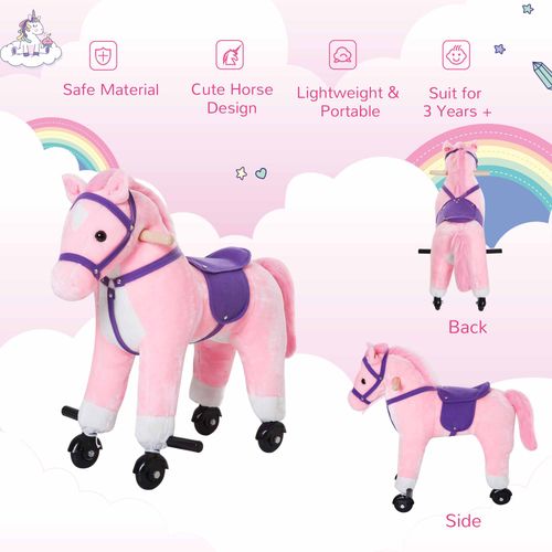 Plush Wheeled Rocking Horse Ride-On Toy with Sounds for Active Young Riders