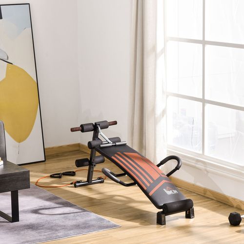 HOMCOM Adjustable Sit-Up Bench with Comfort Headrest & Resistance Ropes