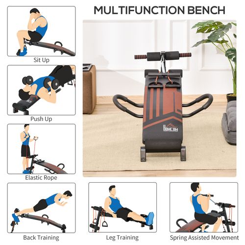 HOMCOM Adjustable Sit-Up Bench with Comfort Headrest & Resistance Ropes