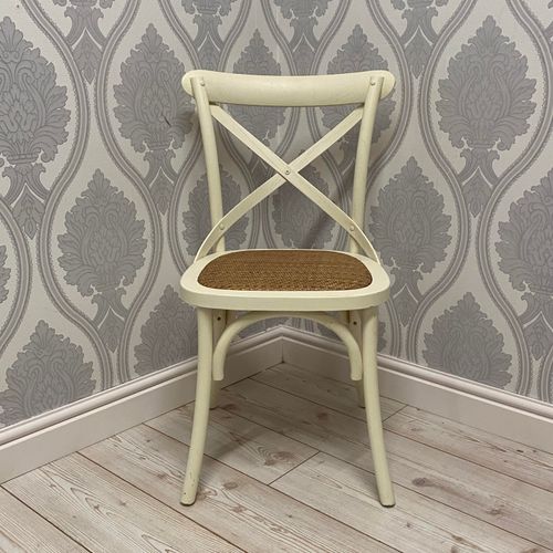 Elegant White French Cross Back Chair - Stackable & Easy to Clean!