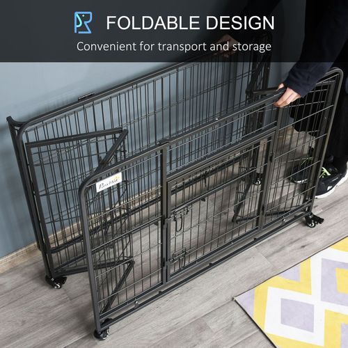 Portable 78x109cm Metal Dog Cage with Locking Wheels - Secure & Spacious Kennel