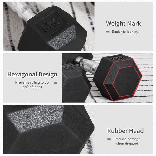 Hexagonal Rubber Dumbbells Set: 2x5kg for Ultimate Home Workout Excellence