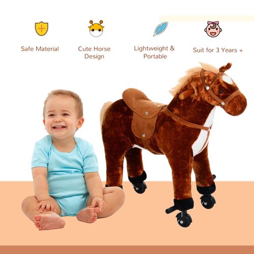 Galloping Plush Pony Ride-On: Interactive Horse Toy with Sounds & Wheels
