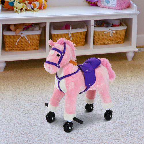 Plush Wheeled Rocking Horse Ride-On Toy with Sounds for Active Young Riders