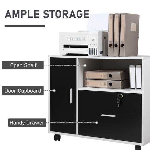 Mobile Office File Cabinet with Lockable Drawer & Printer Stand - HOMCOM