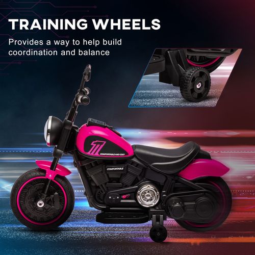 Pink 6V Electric Motorbike for Toddlers with Training Wheels & Headlight