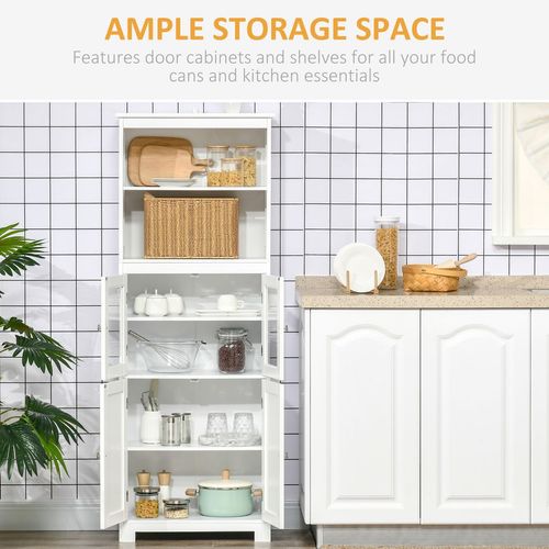 Elegant HOMCOM White Kitchen Pantry Cabinet with Adjustable Shelves & Glass Doors