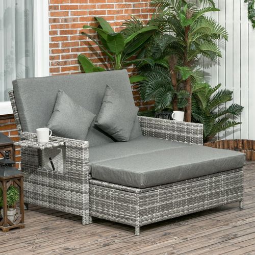 Outsunny Adjustable Rattan Daybed Set: 2-Seater Patio Lounger & Storage Stool