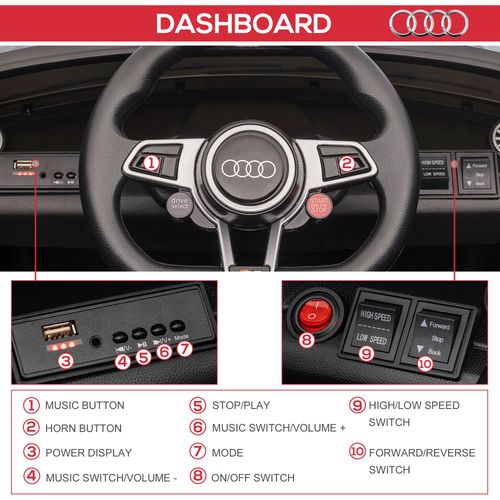 Licensed Audi TT 12V Ride-On Car with Remote, MP3 & Headlight - Black