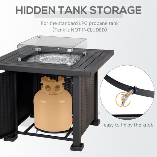 Outdoor Propane Gas Fire Pit Table Wind Screen & Glass Beads, Black Outsunny
