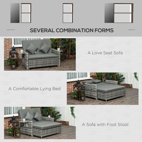 Outsunny Adjustable Rattan Daybed Set: 2-Seater Patio Lounger & Storage Stool