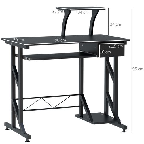 Compact Modern Home Office Desk with Sliding Tray & Elevated Shelf - Black